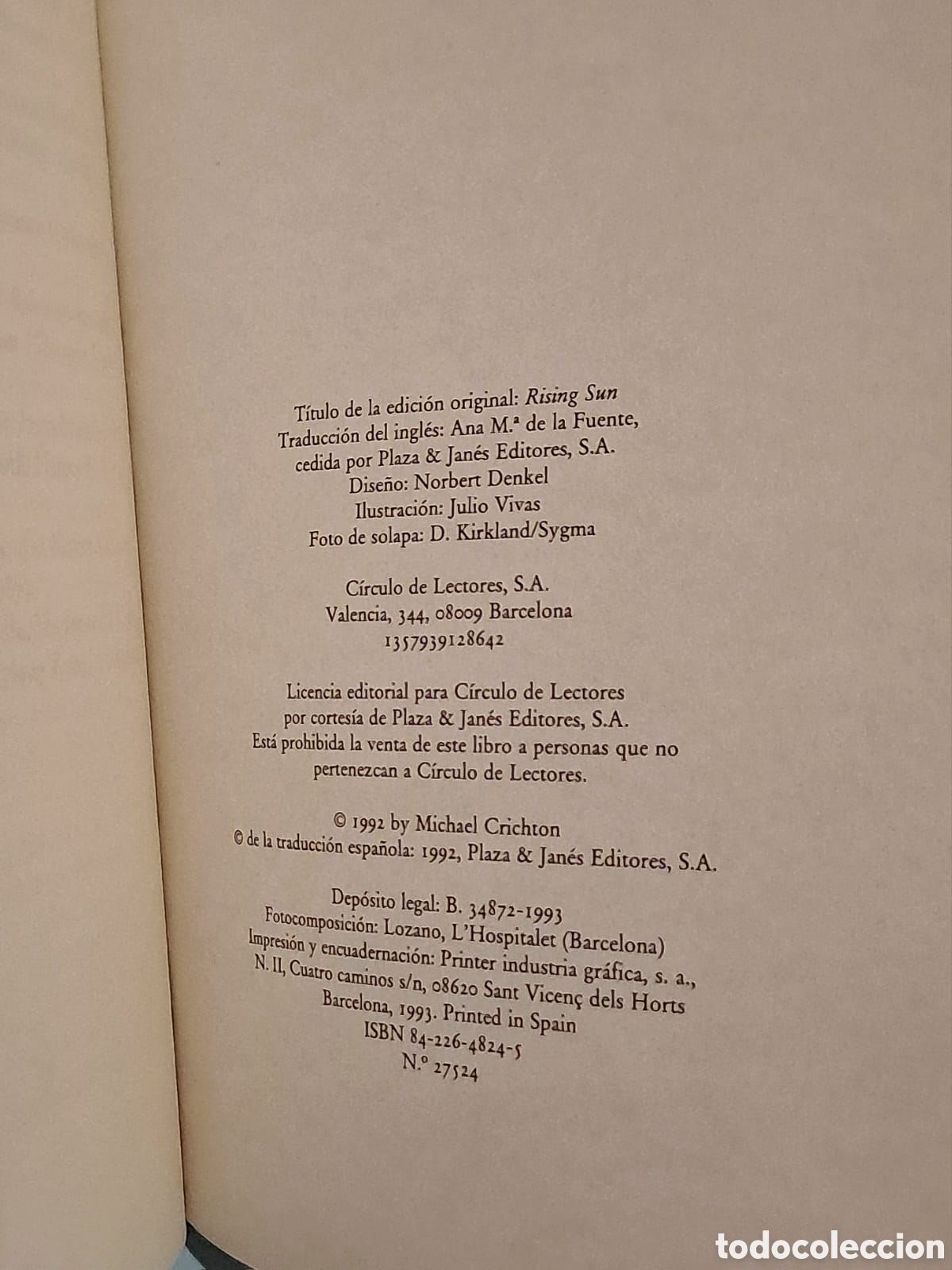 Libros: Sol naciente - Michael Crichton - C&iacute;rculo de Lectores - Foto 4