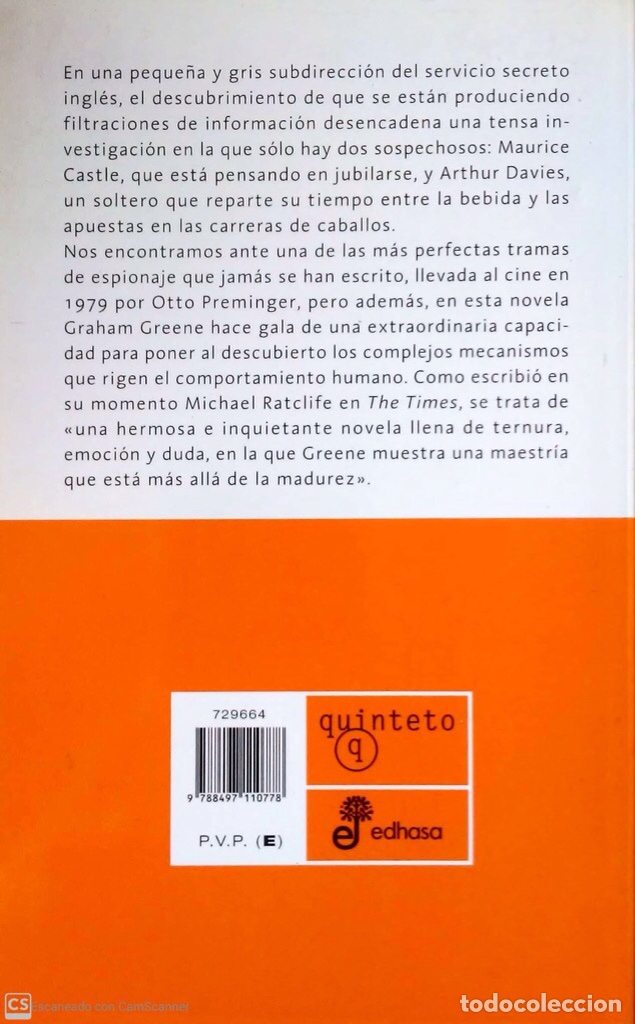 Libros: El factor humano. Graham Greene. Quinteto. 1a Edici&oacute;n. - Foto 2