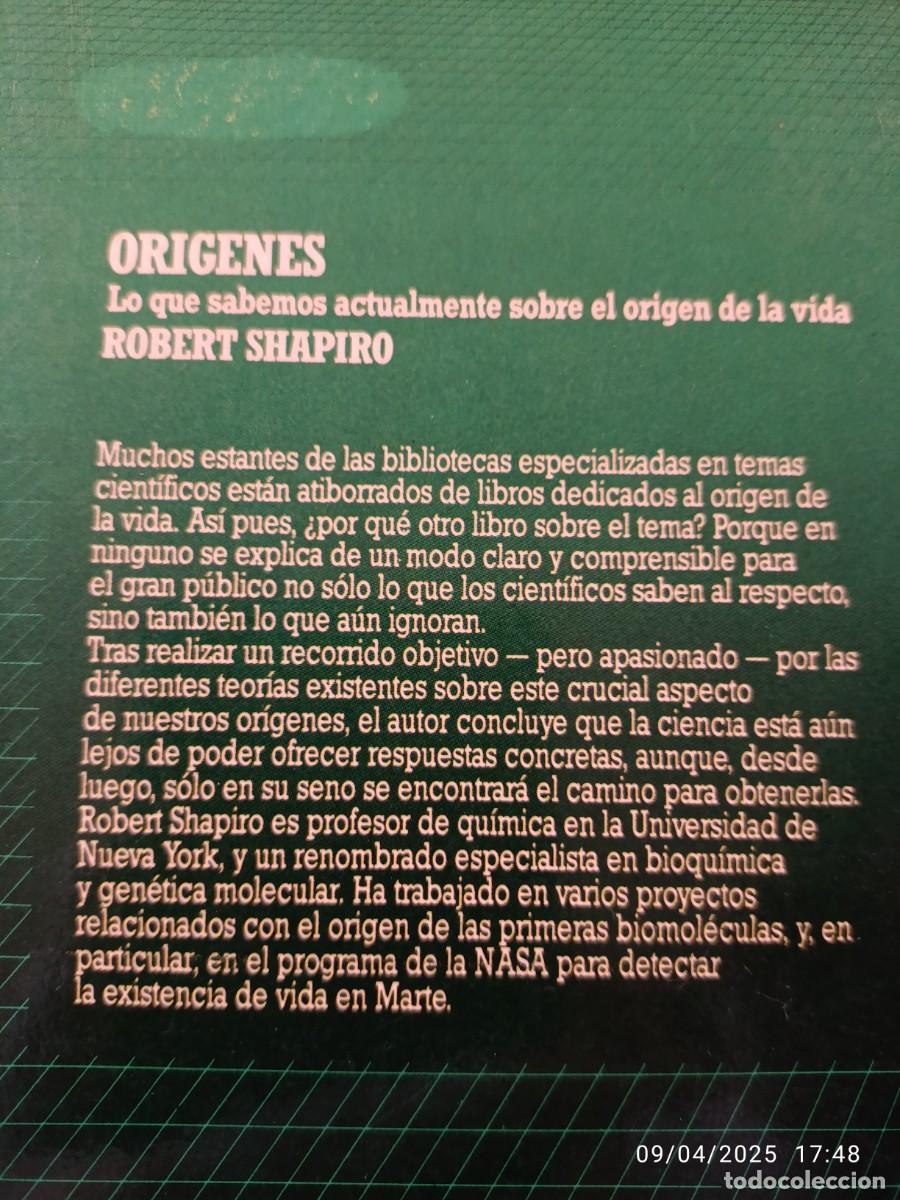 Libros: Or&iacute;genes. Robert Shapiro - Foto 2