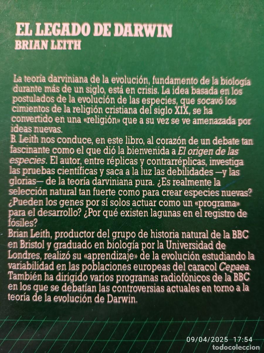 Libros: El legado de Darwin. Brian Leith - Foto 2