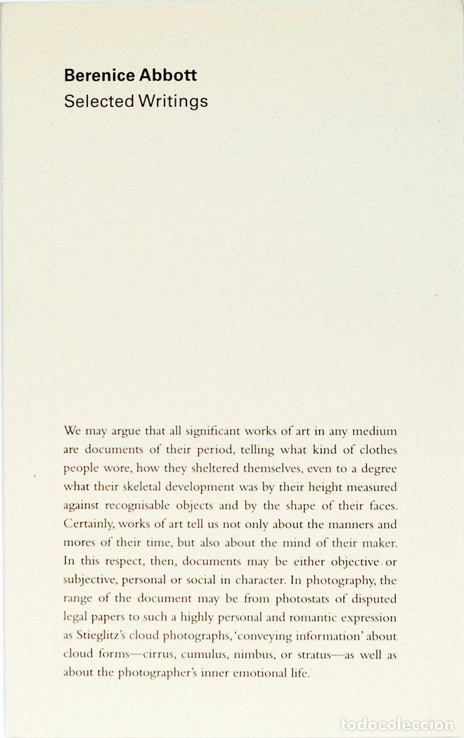 Libros: BERENICE ABBOTT SELECTED WRITINGS - ABBOTT, BERENICE