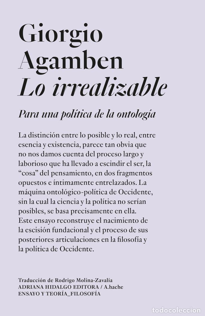 Livres: LO IRREALIZABLE - AGAMBEN, GIORGIO