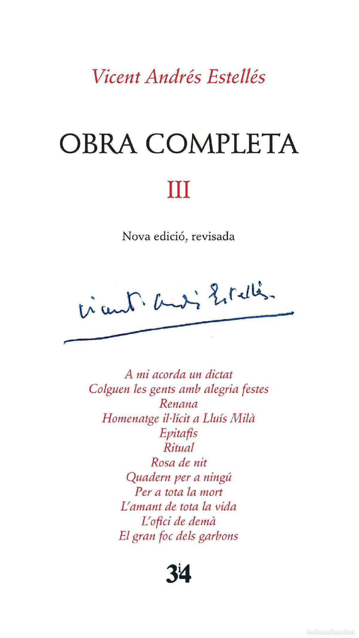 Livres: OBRA COMPLETA REVISADA, VOLUM 3 - Andr&eacute;s Estell&eacute;s, Vicent