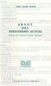 Livros: ARGOT DEL PERIODISMO ACTUAL - Mu&ntilde;oz, Jos&eacute; Javier