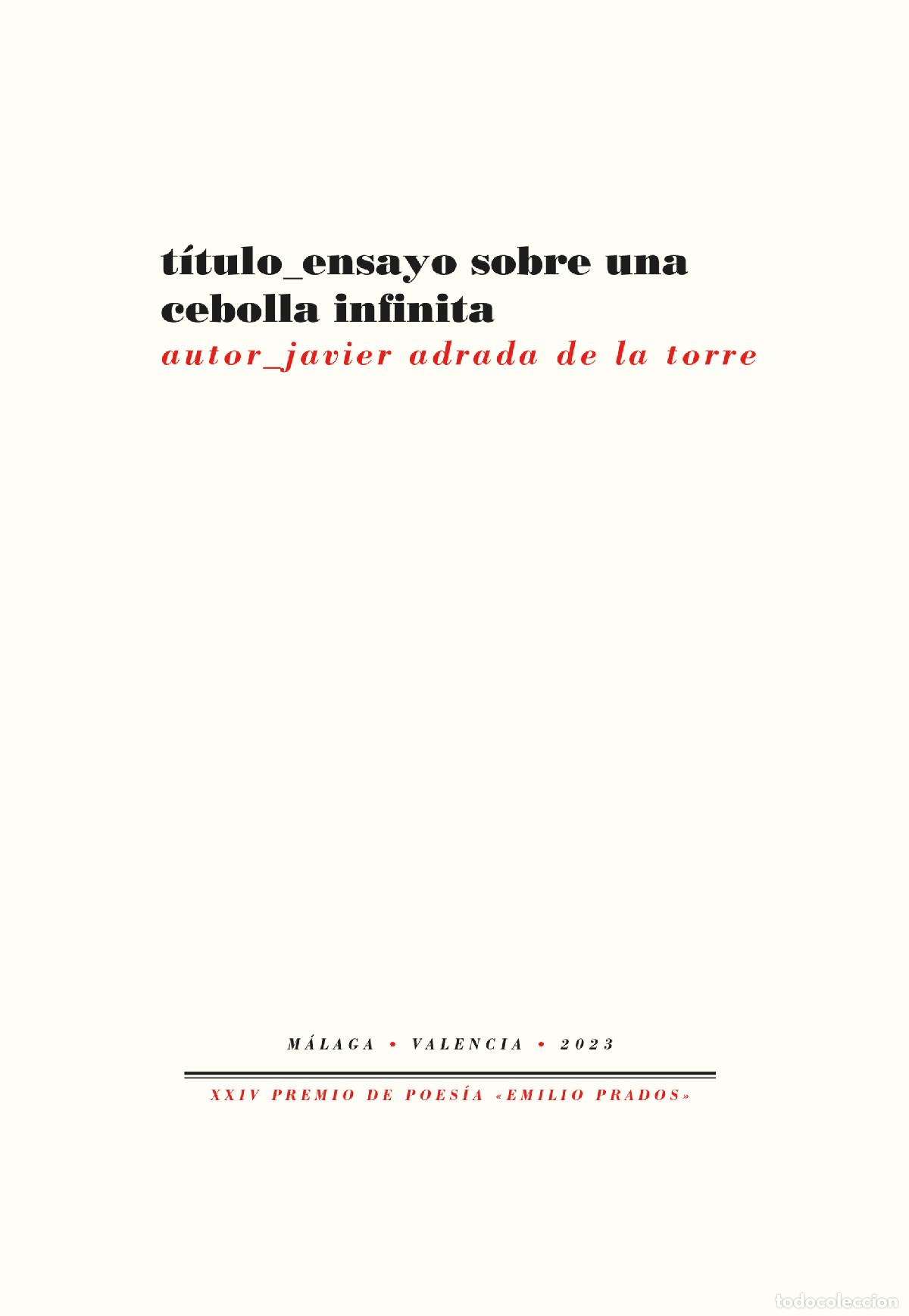 books: ENSAYO SOBRE UNA CEBOLLA INFINITA - Adrada de la Torre, Javier
