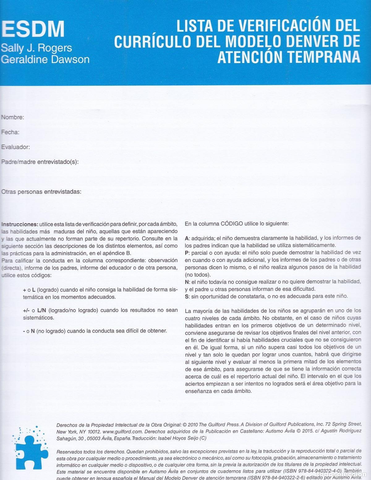 B&uuml;cher: LISTA DE VERIFICACI&Oacute;N DEL CURR&Iacute;CULO DEL MODELO DENVER DE ATENCI&Oacute;N TEMPRANA - Rogers, Sally J