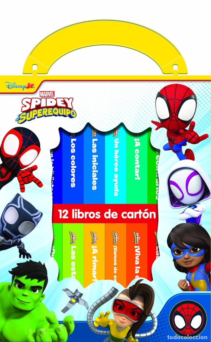 Livros: DISNEY JR. MARVEL: SPIDEY Y SU SUPEREQUIPO - MI PRIMERA BIBLIOTECA - 12 LIBROS DE CART&Oacute;N - BLOQUE DE