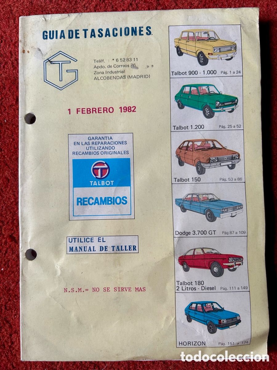 Libros: TALBOT Gu&iacute;a de tasaciones 1982 Talbot (Simca)