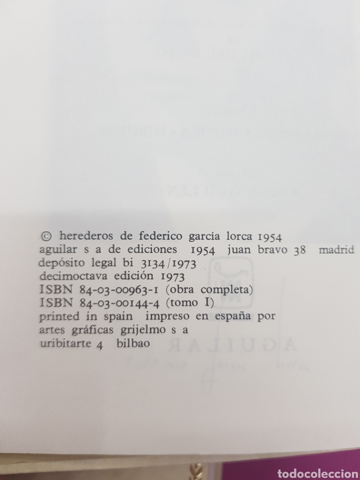 Libros: Garcia Lorca , Obras completas, Aguilar ,.Colección Cincuentenario 1973 y 74 - Foto 5 - 291208678