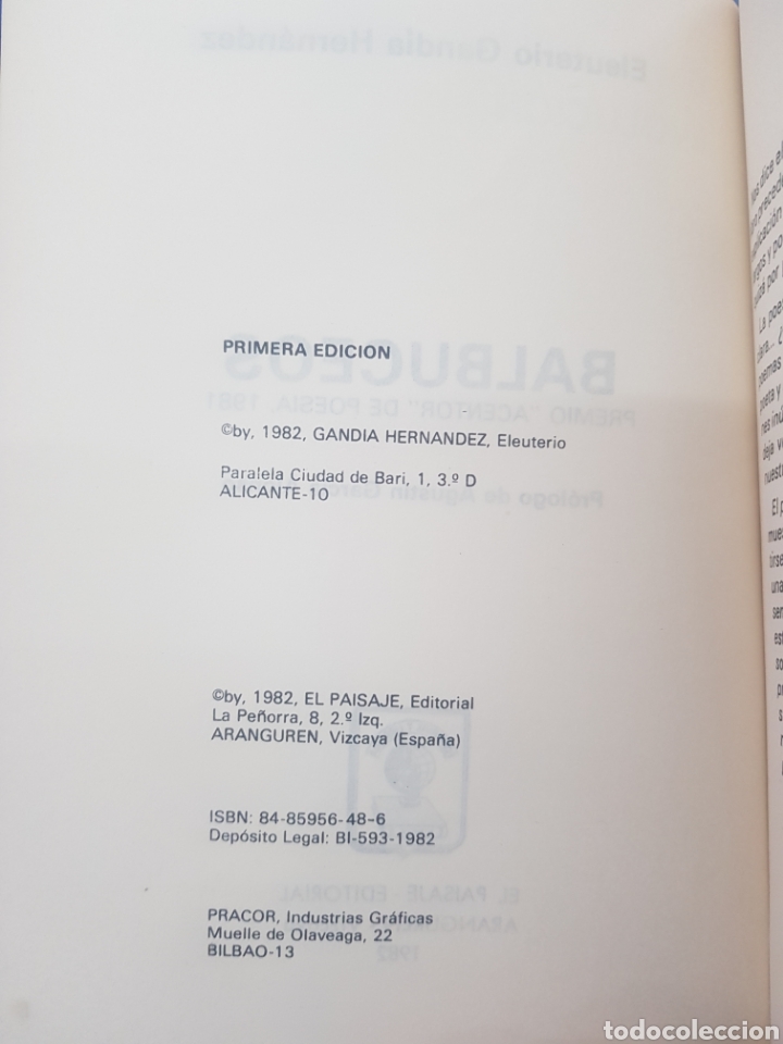 Libros: Balbuceos, Eleuterio Gandia ,1981 - Foto 3
