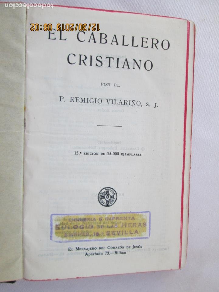 Libros: EL CABALLERO CRISTIANO - P. REMIGIO VILARIÑO - EL MENSAJERO DEL CORAZÓN DE JESÚS - 1944. - Foto 1 - 189625240
