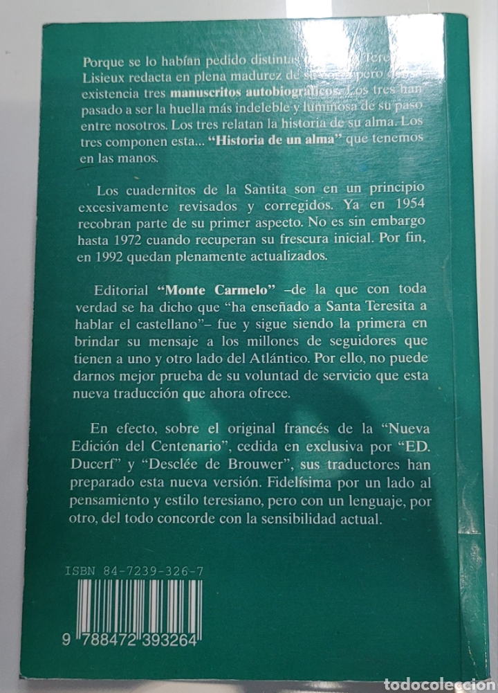 Libros: Historia de un alma. Teresa de Lisieux. Monte Carmelo - Foto 2 - 255555360
