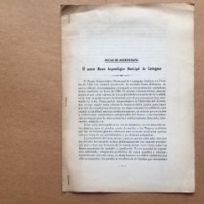 Libros de segunda mano: EL NUEVO MUSEO ARQUOLÓGICO MUNICIPAL DE CARTAGENA (A. BELTRÁN), SEPARATA. BASE, 1945