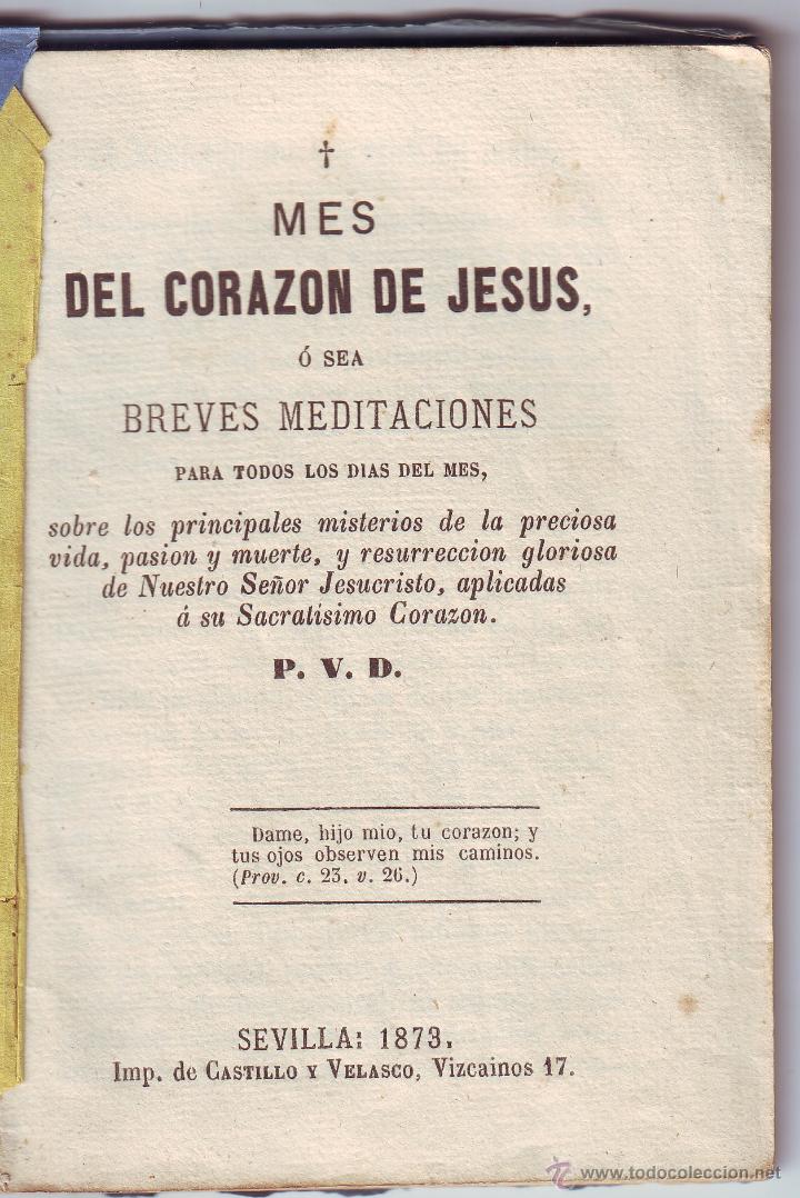 Libros de segunda mano: LT-004  MES DEL CORAZ&Oacute;N DE JES&Uacute;S  1873 - Foto 1