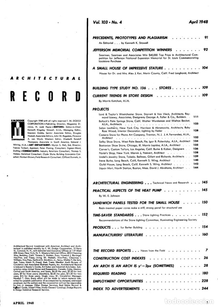 Libros de segunda mano: Architectural Record April 1948 - Foto 2