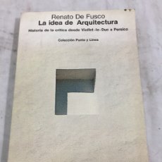 Libros de segunda mano: RENATO DE FUSCO -LA IDEA DE ARQUITECTURA . COLECCION PUNTO Y LINEA GUSTAVO GILI 1976