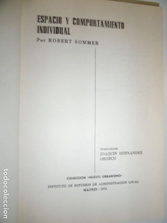 Libros de segunda mano: Espacio y Comportamiento Individual - Robert Sommer - Foto 2