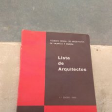 Libros de segunda mano: LIBRO LISTA DE ARQUITECTOS - COLEGIO OFICIAL DE ARQUITECTOS DE VALENCIA Y MURCIA - 1 ENERO DE 1980 -