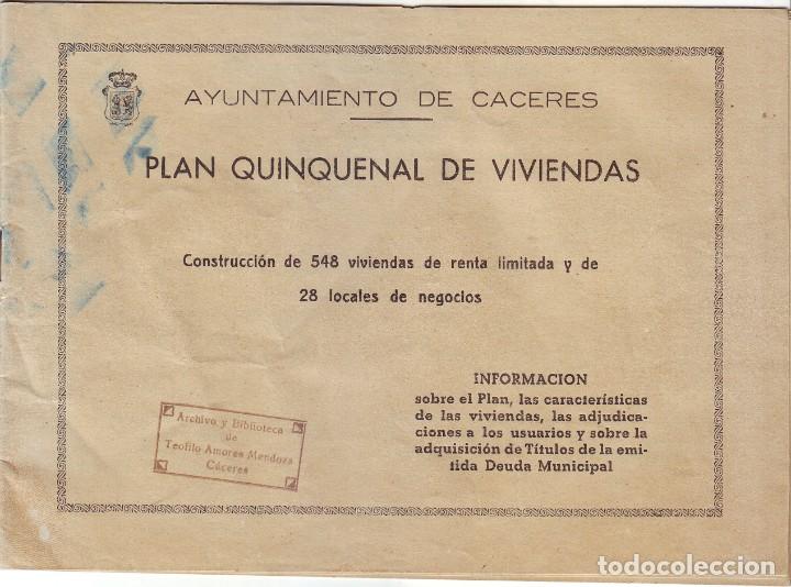 Second hand books: C&Aacute;CERES PLAN QUINQUENAL DE VIVIENDAS AYUNTAMIENTO DE C&Aacute;CERES 1956