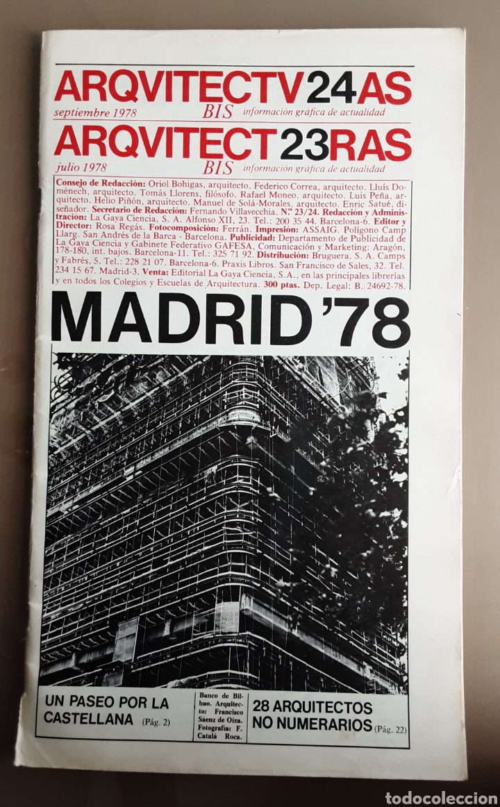 Second hand books: ARQUITECTURAS BIS N&Uacute;MEROS 23 Y 24 JULIO Y SEPTIEMBRE 1978. MADRID 78
