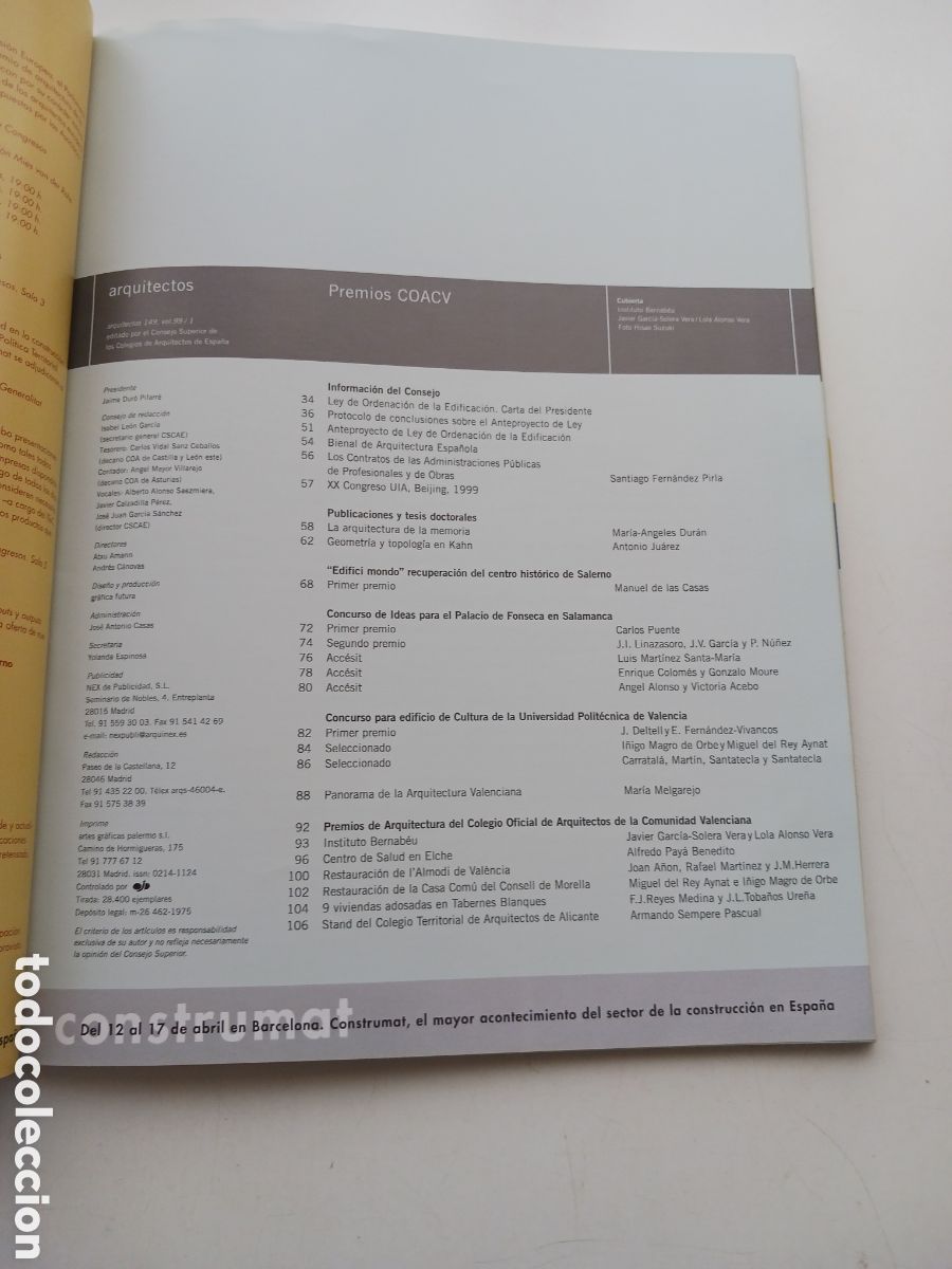 Libros de segunda mano: Arquitectos 149, Premios COACV, n&uacute;mero 99/1 - Foto 2
