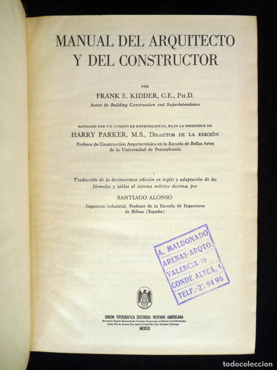 Libros de segunda mano: MANUAL DEL ARQUITECTO Y DEL CONSTRUCTOR, KIDDER-PARKER. UTEHA, 1959 - Foto 5