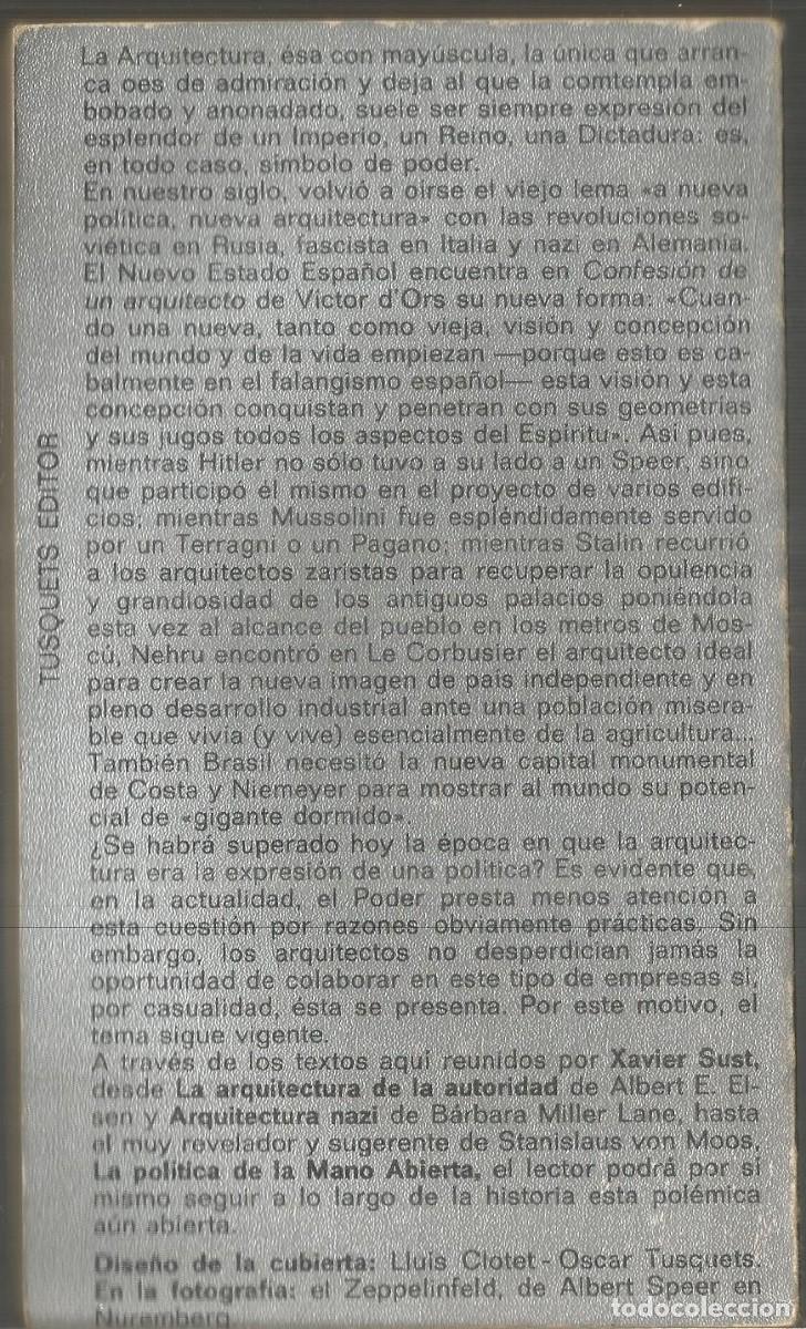 Libros de segunda mano: LA ARQUITECTURA COMO SIMBOLO DE PODER. AA.VV. TUSQUETS - Foto 2