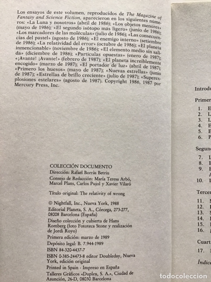 Libros de segunda mano: LA RELATIVIDAD DEL ERROR / ISAAC ASIMOV / PLANETA - Foto 3