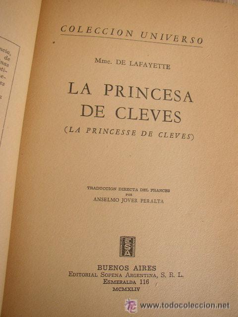 Libros de segunda mano: LA PRICESA DE CLEVES-MME. DE LAFAYETTE-BUENOS AIRES-EDT: SOPENA ARGENTINA-1944.- 1&ordf;. EDC