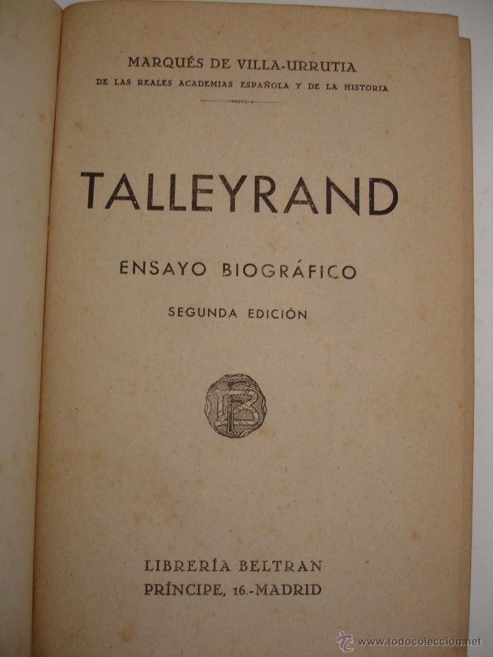Libros de segunda mano: HECTOR DEL VALLE, TALLEYRAND, MADRID, - Foto 6