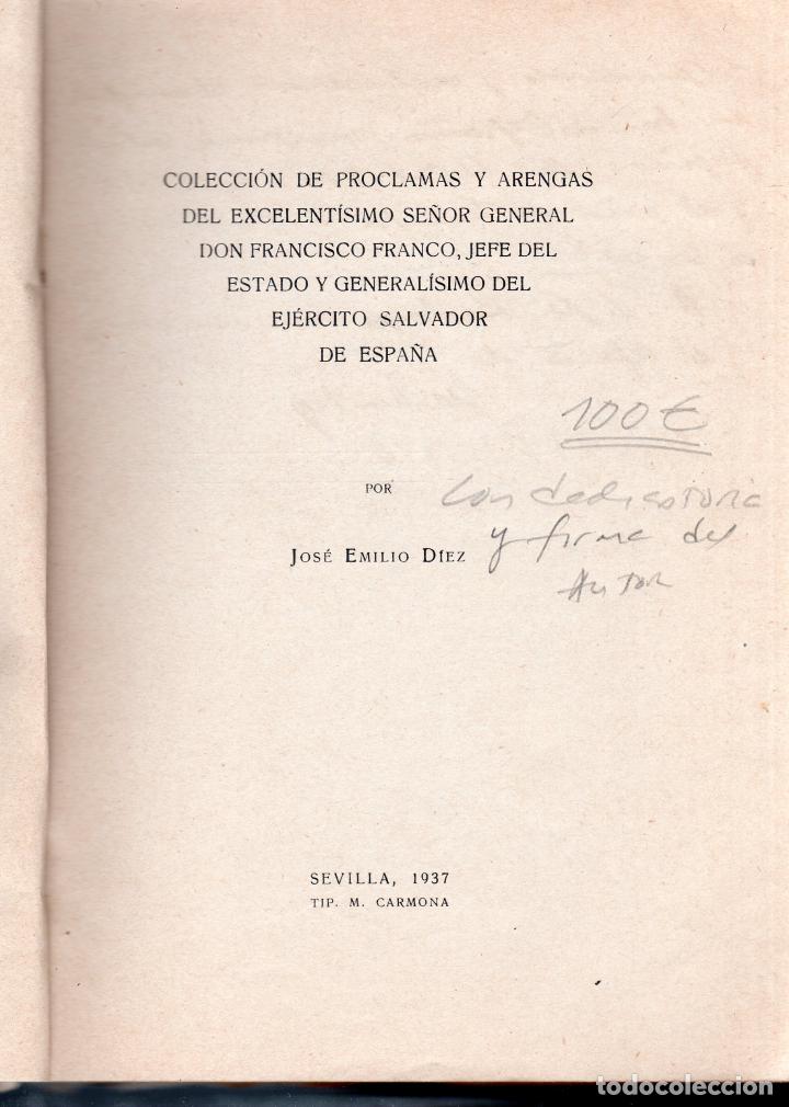 Libros de segunda mano: GENERAL FRANCO. SUS ESCRITOS Y PALABRAS. JOSE EMILIO DIEZ. ,CON DEDICATORIA Y FIRMA DEL AUTOR. 1937. - Foto 3 - 123320675