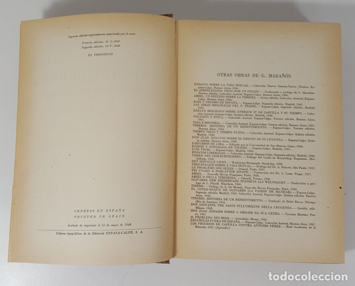 Libros de segunda mano: ANTONIO PÉREZ. EL HOMBRE, EL DRAMA, LA ÉPOCA. 2 TOMOS. G. MARAÑÓN. EDIT CALPE. 1948. - Foto 5 - 149793802