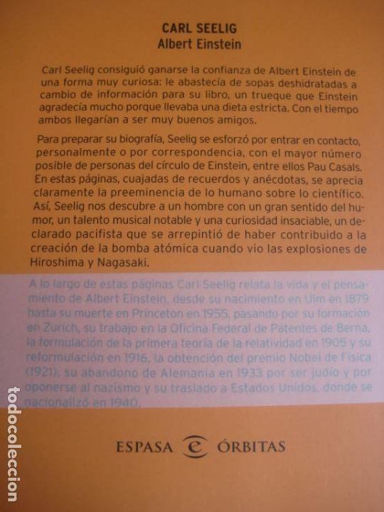 Libros de segunda mano: ALBERT EINSTEIN - CARL SEELIG - ESPASA 2005 - BIOGRAFIA - Foto 3