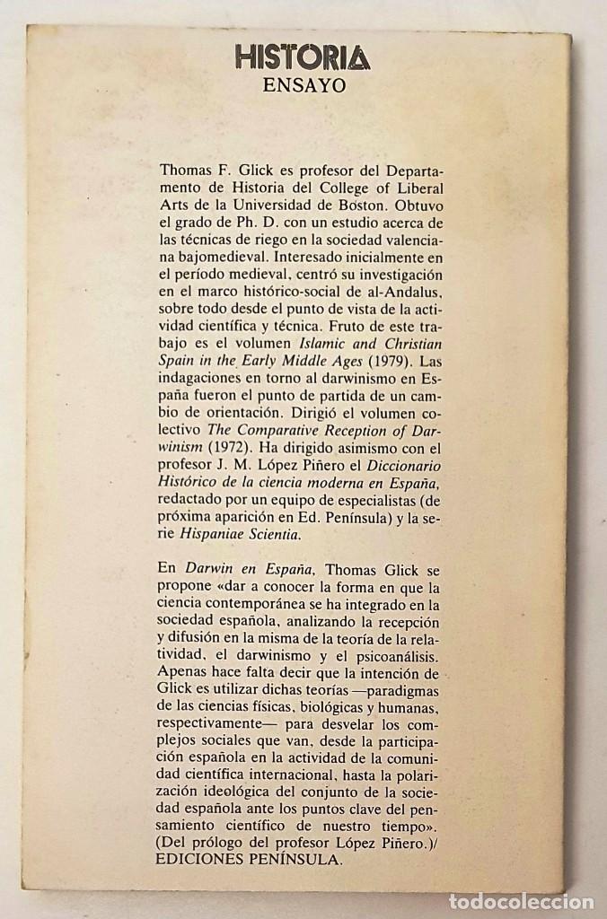 Libros de segunda mano: DARWIN EN ESPA&Ntilde;A. THOMAS F. GLICK. PENINSULA 1982. - Foto 2