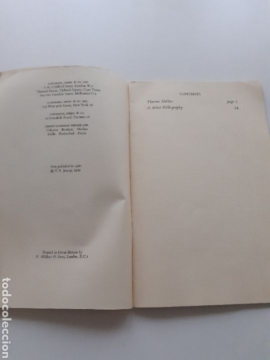 Libros de segunda mano: Thomas Hobbes, T. E. Jessops, ingl&eacute;s 1960 - Foto 3