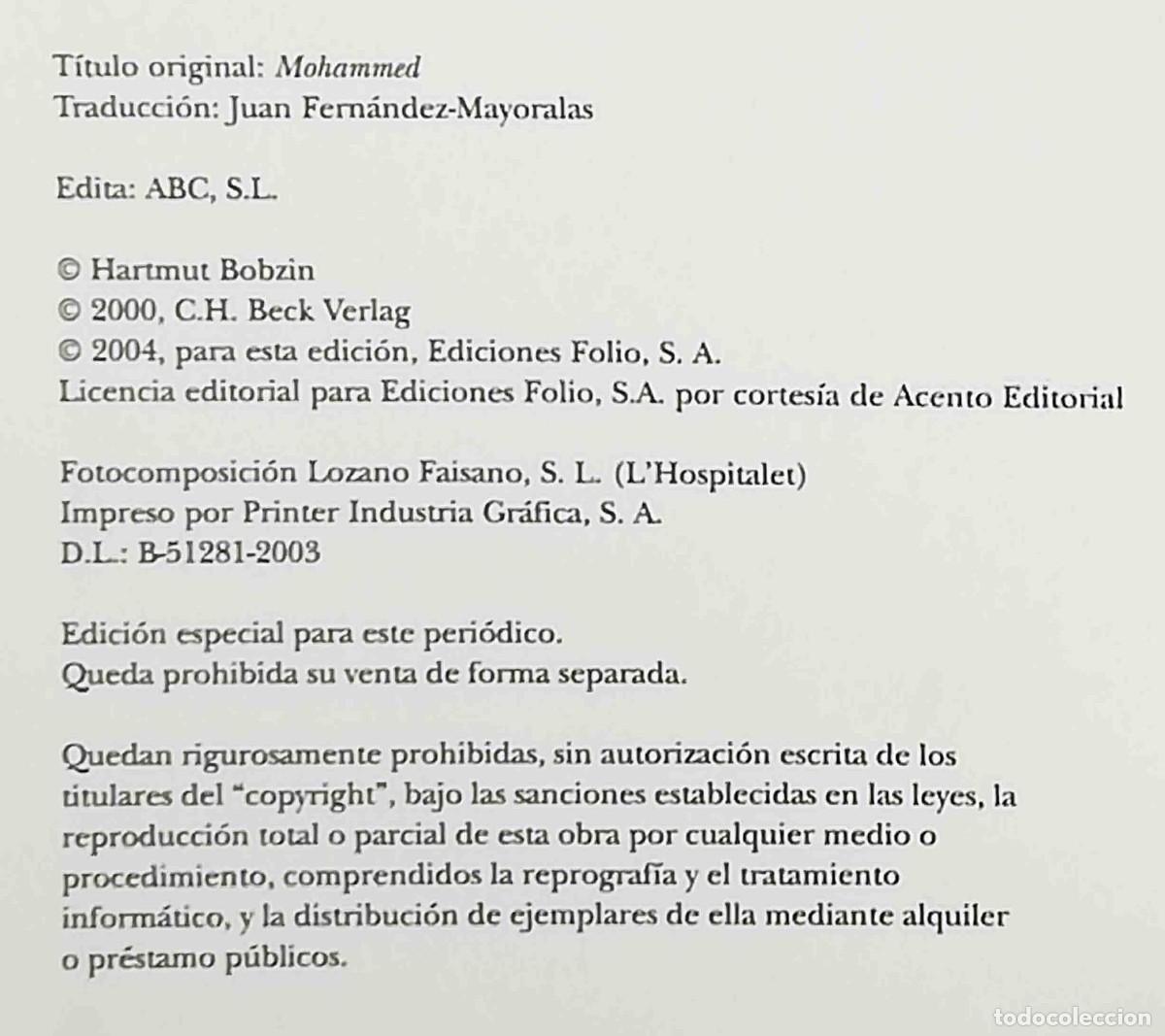 Libros de segunda mano: Mahoma (Hartmut Bobzin) Ediciones Folio. Biblioteca ABC. - Foto 2