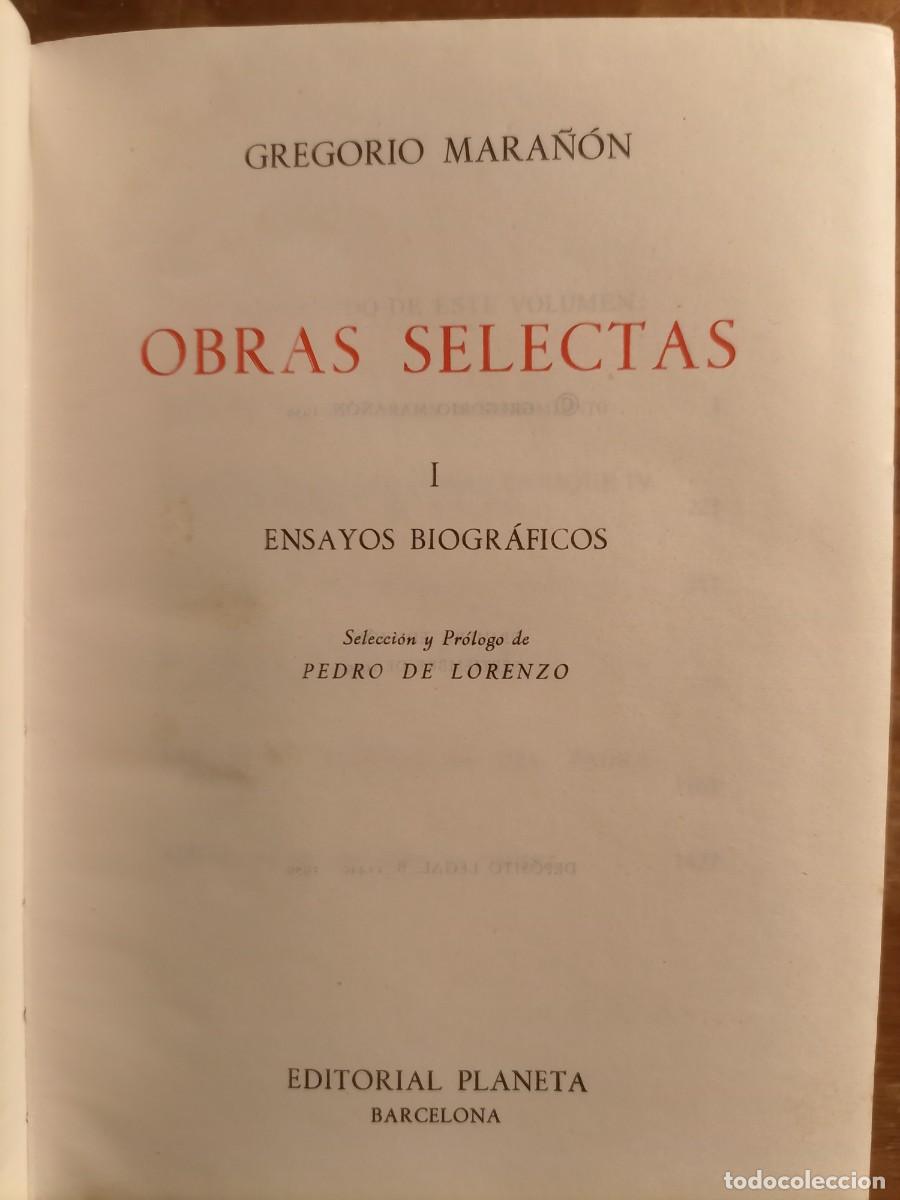 Libros de segunda mano: Gregorio Mara&ntilde;&oacute;n obras selectas I Planeta - Foto 5