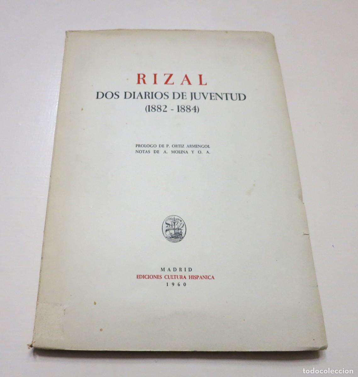 Libros de segunda mano: RIZAL: dos diarios de juventud (1882-1884) (1960)