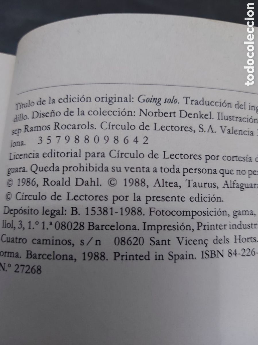Libros de segunda mano: VOLANDO SOLO..... a&ntilde;o 1988 - Foto 2