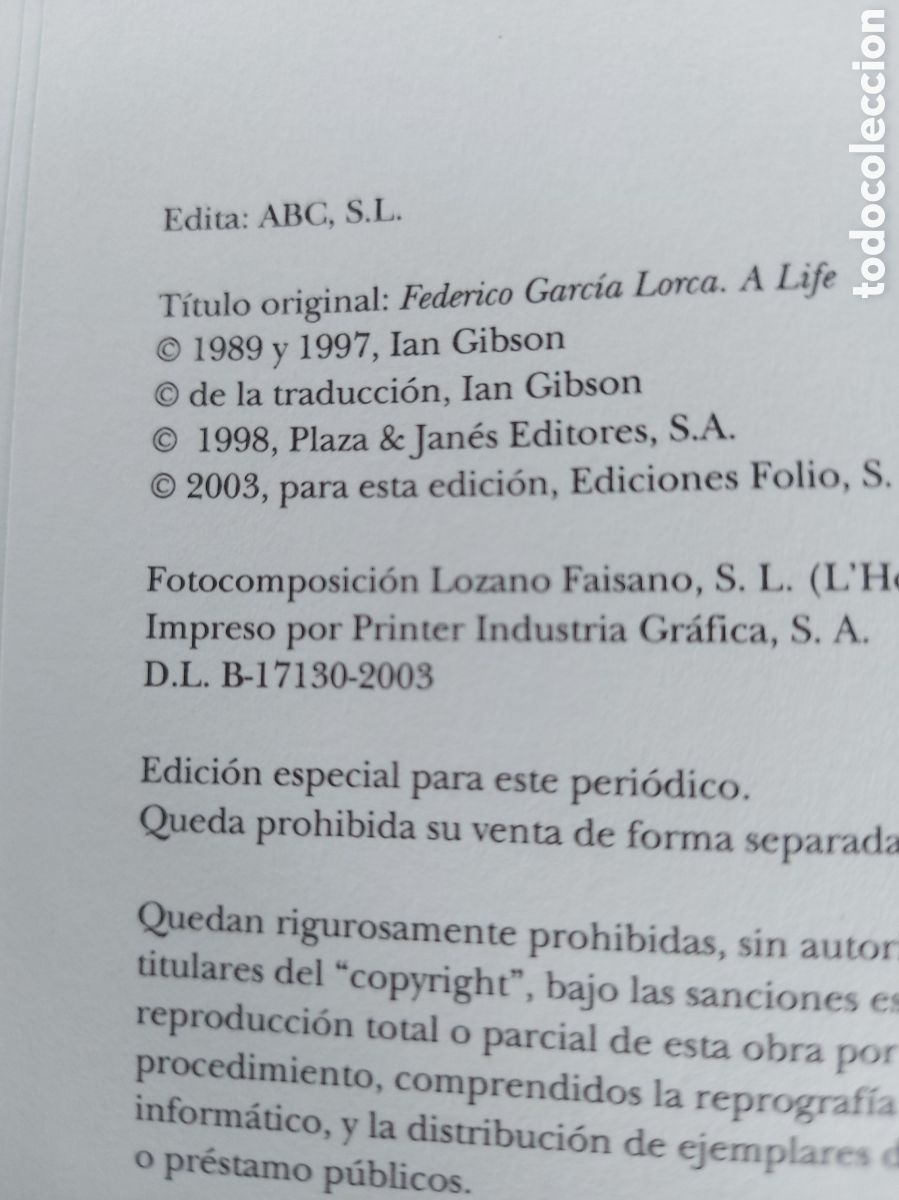 Libros de segunda mano: FEDERICO GARCIA LORCA a&ntilde;o 2003 - Foto 2