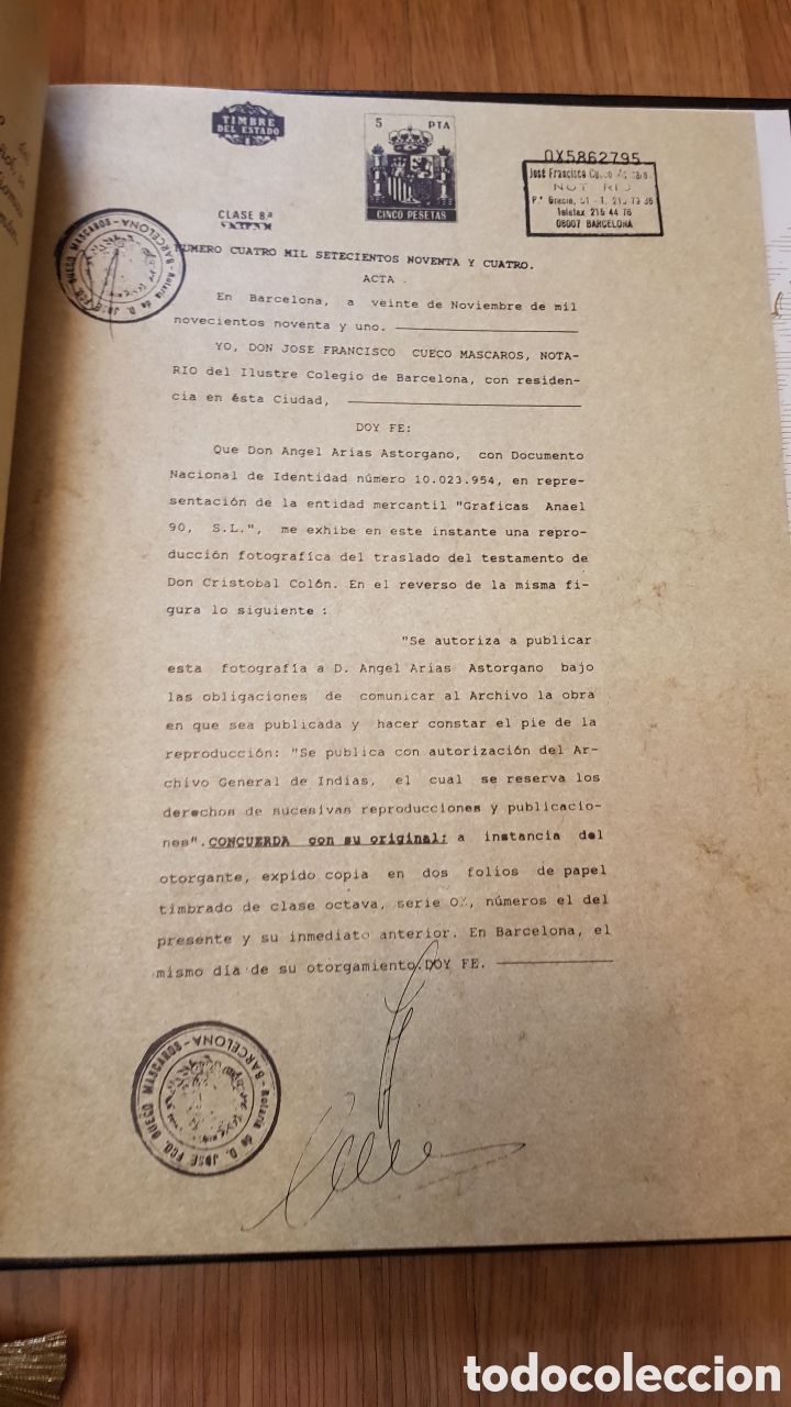 Libros de segunda mano: Testamento de cristobal colon. Facsimil de lujo - Foto 6