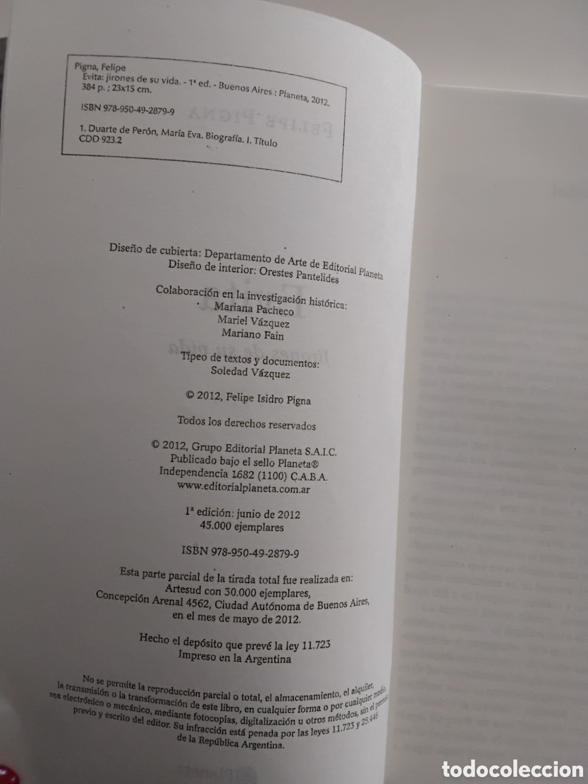 Libros de segunda mano: Felipe Pigna &ndash; Evita. Jirones de su vida. Primera edici&oacute;n, 2012 - Foto 5