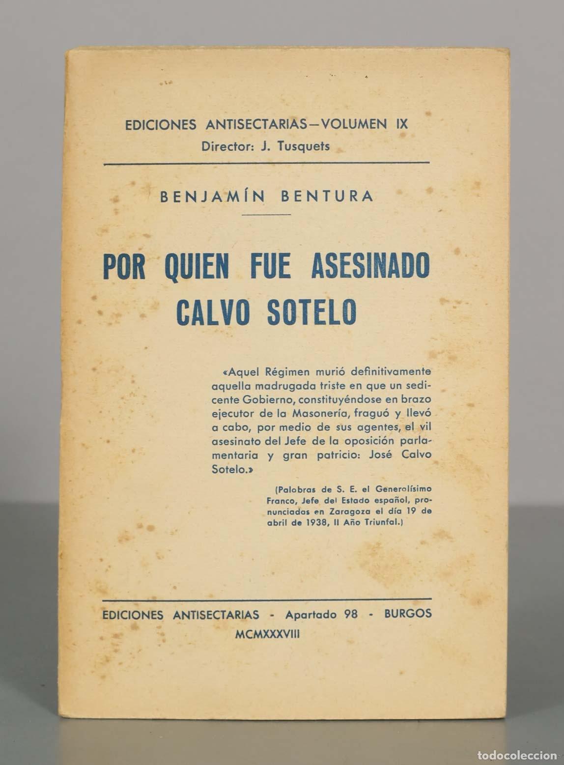 Libros de segunda mano: Por qui&eacute;n fue asesinado Calvo Sotelo - Benjam&iacute;n Bentura