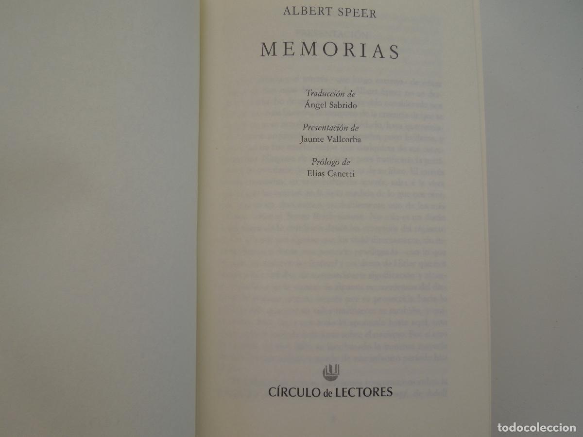 Libros de segunda mano: ALBERT SPEER - MEMORIAS - C&Iacute;RCULO DE LECTORES 2002. - Foto 5