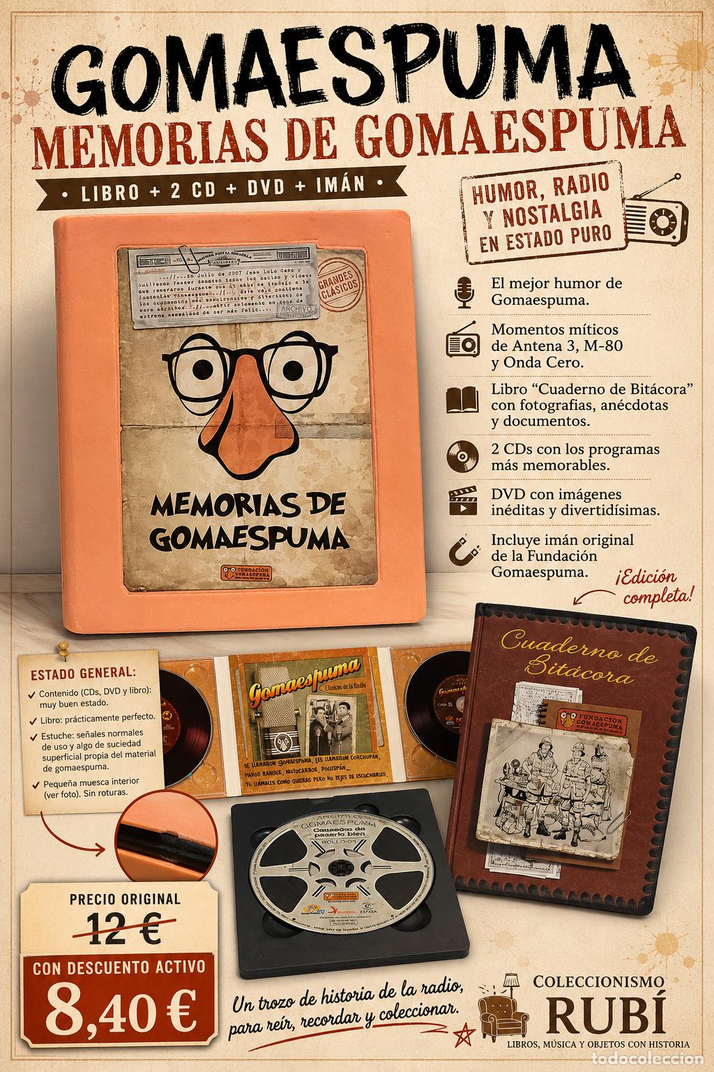 Libros de segunda mano: GOMAESPUMA - MEMORIAS DE GOMAESPUMA / LIBRO + 2 CD + DVD + IM&Aacute;N / COMPLETO