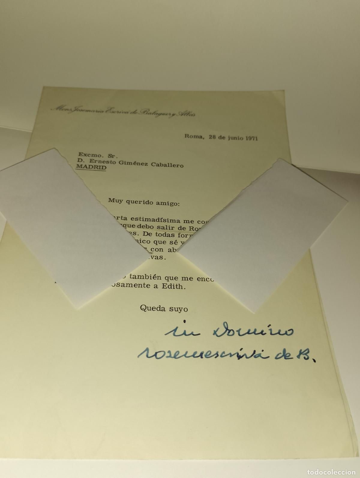 Libros de segunda mano: Carta aut&oacute;grafa de Jos&eacute; Mar&iacute;a Escriv&aacute; de Baleguer a E. Gim&eacute;nez Caballero. Roma 1971