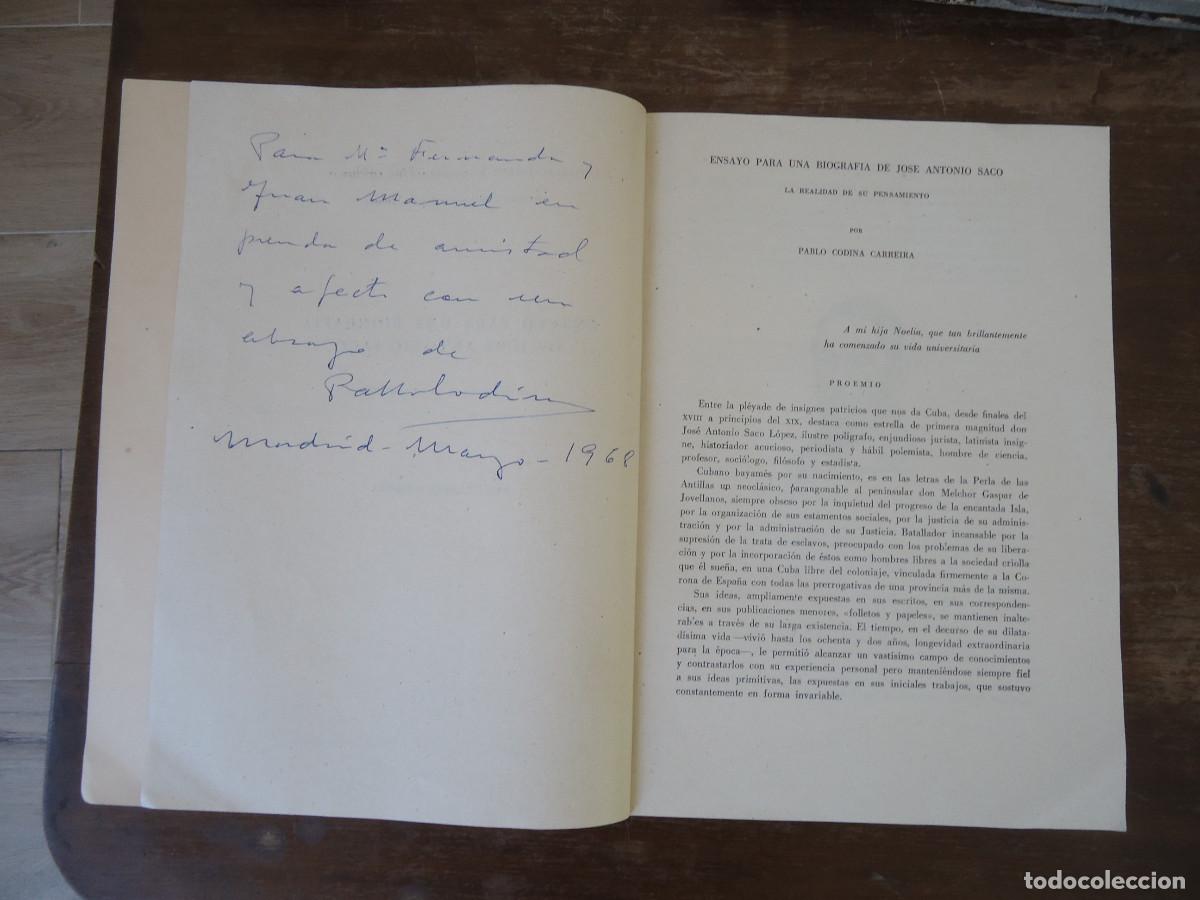 Libros de segunda mano: Cuba. Esclavitud. Ensayo para una biograf&iacute;a de Jos&eacute; Antonio Saco. Dedicatoria
