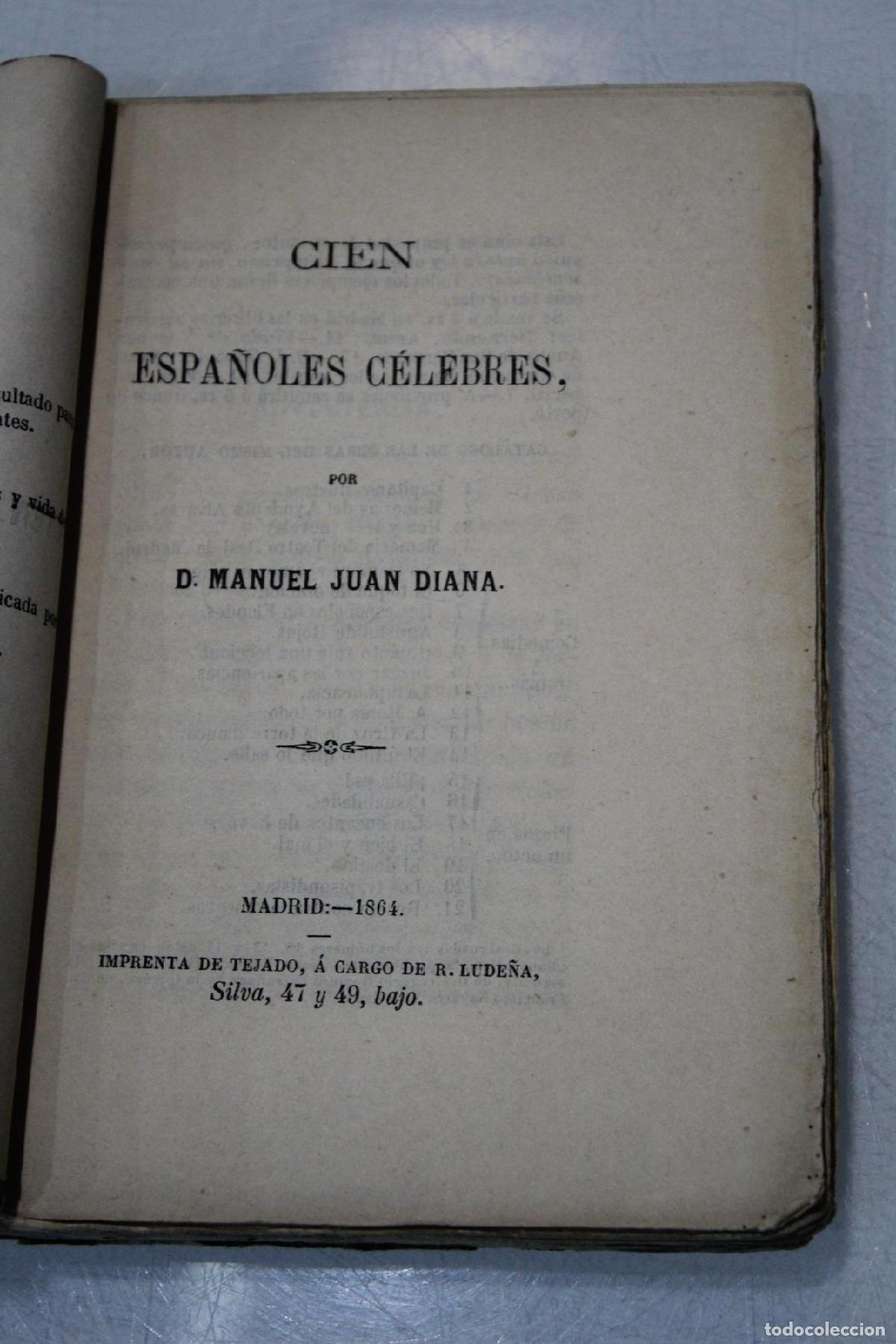 Libros de segunda mano: 1864.- Cien espa&ntilde;oles c&eacute;lebres. - Diana, Manuel Juan.