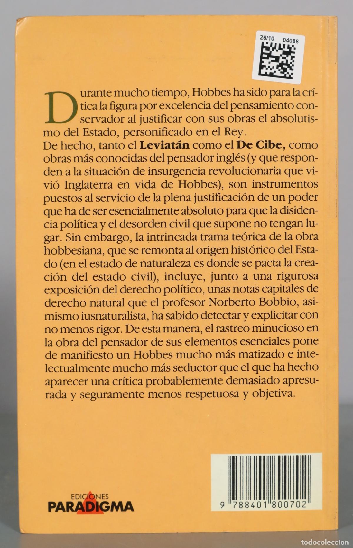 Libros de segunda mano: Thomas Hobbes - Norberto Bobbio - Ediciones Paradigma - Foto 2