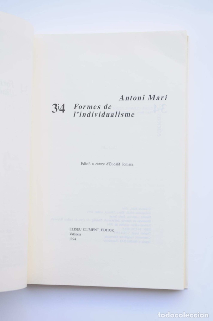 Libros de segunda mano: Formes dindividualisme - MAR&Iacute;, Antoni - Foto 2